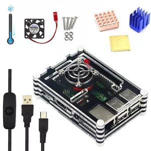 Kit de estuche Raspberry Pi 3 B B+ estuche acrílico con ventilador interruptor de disipador térmico cable de alimentación - Imagen 1 de 6