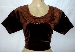 Dark Coffee Velvet Blouse Top Sari 36" YOGA BELLY DANCE CHOLI STRETCHY SOFT BUY - Picture 1 of 1