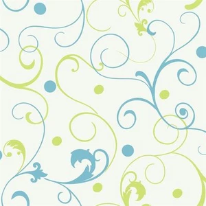 Girls Blue & Lime Green Scroll On White York Wallpaper PW4060 - Picture 1 of 1