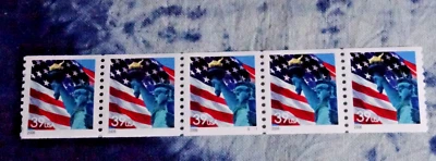 US 3979 STATUE OF LIBERTY AND FLAG PNC PLATE# S1111 COIL OF 5 (39c) STAMPS MNH - Image 1 of 2