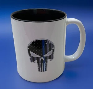 Punisher Blue Line American Flag Mug Two Sided Rifle Eagle - Picture 1 of 4