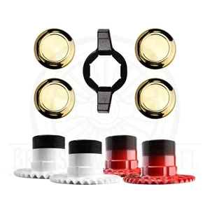 Hex Cut Gold Knock Off Spinner Caps + Adapters for Lowriders | Set of 4 + Wrench - Picture 1 of 90