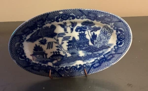 VTG COBALT BLUE WILLOW CHILDREN'S CHINA TOY OVAL PLATTER, JAPAN MADE - Picture 1 of 3