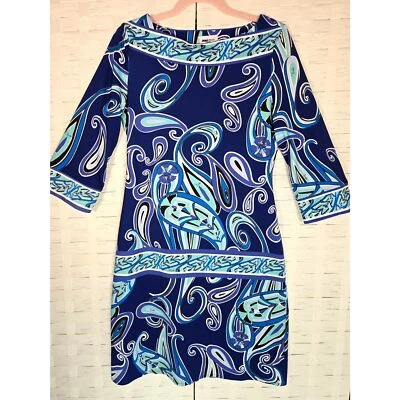 Vestido Emilio Pucci Firenze Azul Paisley Remolino 100% Seda Hecho en Italia 40 (12) Foto 1 de 4