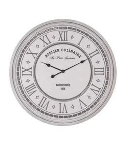 X-Large Retro Wooden Wall Clock Ivory Distressed 80cm French Shabby Chic Style - Picture 1 of 5