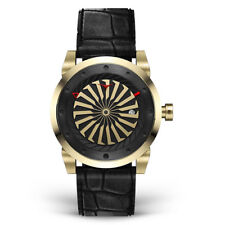 Zinvo Onyx Turbine Automatic Steel Black Gold Leather Date Sapphire Watch Man