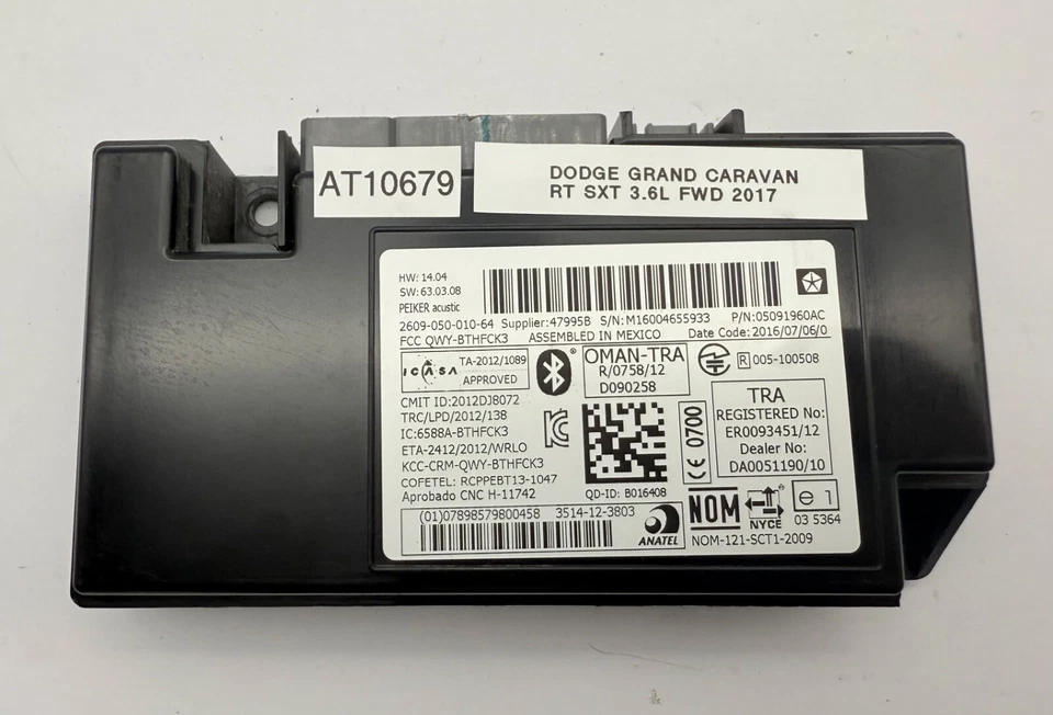 Módulo de control de comunicación Bluetooth OEM 11-18 Dodge Grand Caravan Wrangler Foto 1 de 4