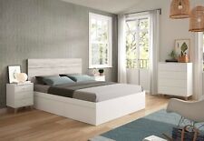 Conjunto muebles habitacion nordico blanco 150cm (cabecero+2mesitas+cama+comoda)