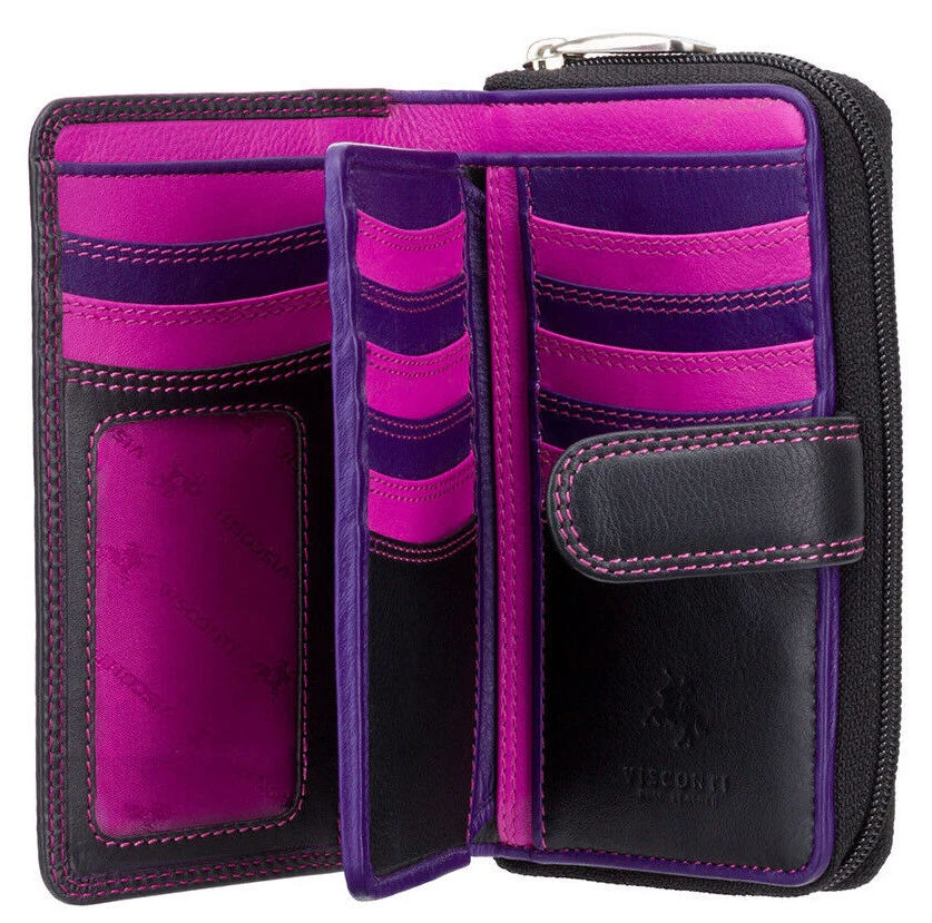 Womens Purse Soft Real Leather Wallet Black Berry RFID Visconti R13