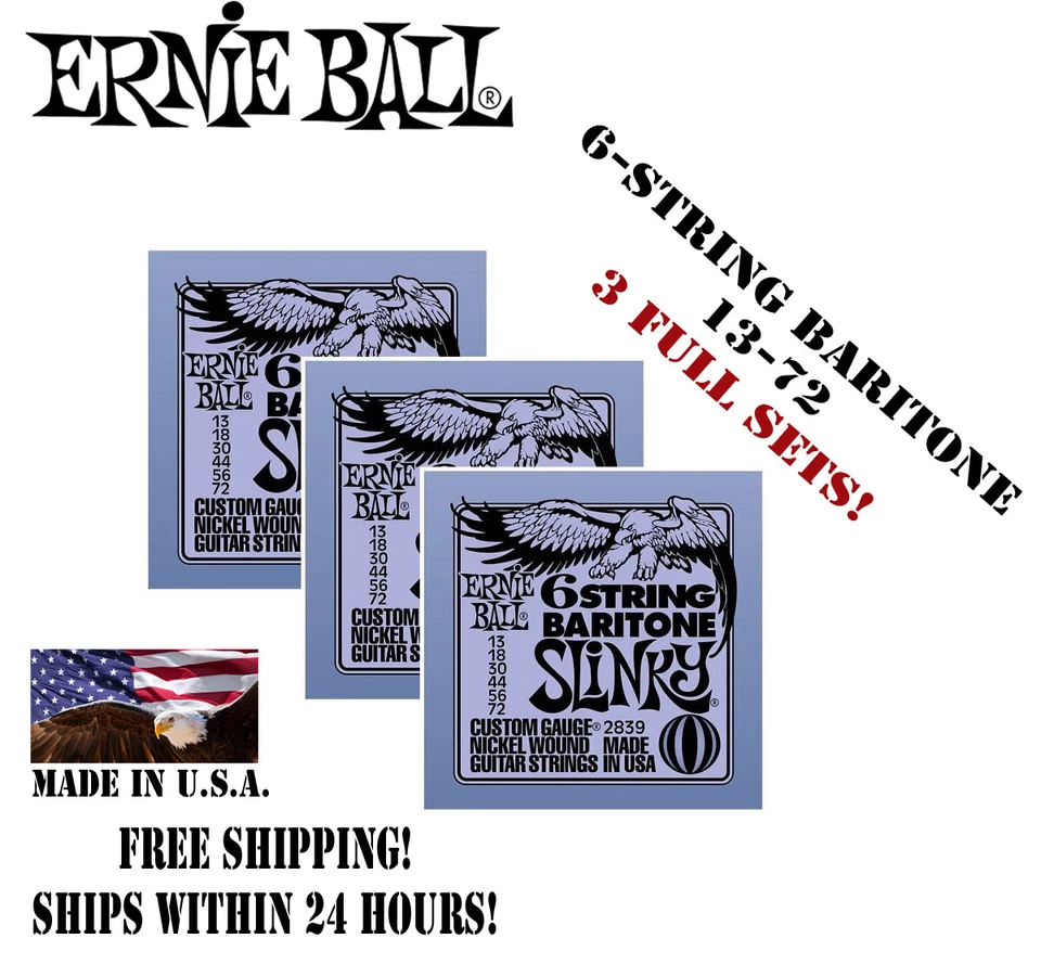 *3 КОМПЛЕКТА ERNIE BALL 6 СТРУН БАРИТОН SLINKY 2839 СТРУНЫ ДЛЯ ЭЛЕКТРОГИТАРЫ 13-72* - Изображение 1 из 1