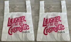 Benefit LAUGHTER IS THE BEST REUSABLE WHITE PACKABLE SHOPPER TOTE BAG set x 2 - Picture 1 of 11