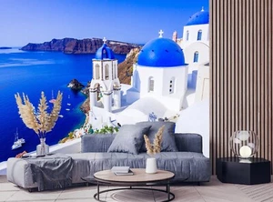 Papel pintado griego, mural fotográfico de Santorini, decoración de Grecia, póster de papel, arte - Imagen 1 de 8