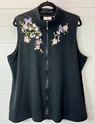 Quacker Factory Womens Zip Up Vest Butterfly Floral Beaded XL Fairy Boho - Image 1 of 4