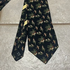 Vintage Salvatore Ferragamo 100% Silk Neck Tie Made In Italy Black Bird Animals - Picture 1 of 6