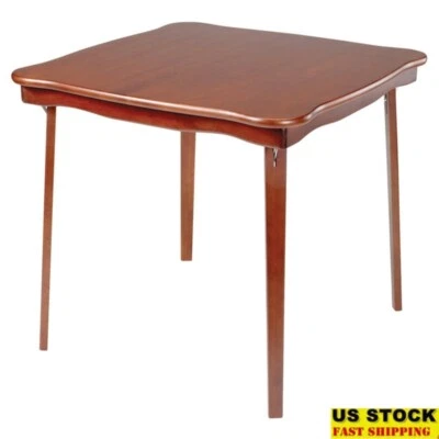 Solid Wood Steel Folding Card Table Square Indoor Games Easy Storage 4 Seats New - Image 1 of 4
