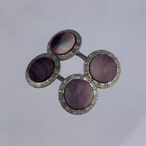 Simple Black MOP Pearl Silver Tone Cufflinks Decorative Edge Double Vintage - Picture 1 of 5