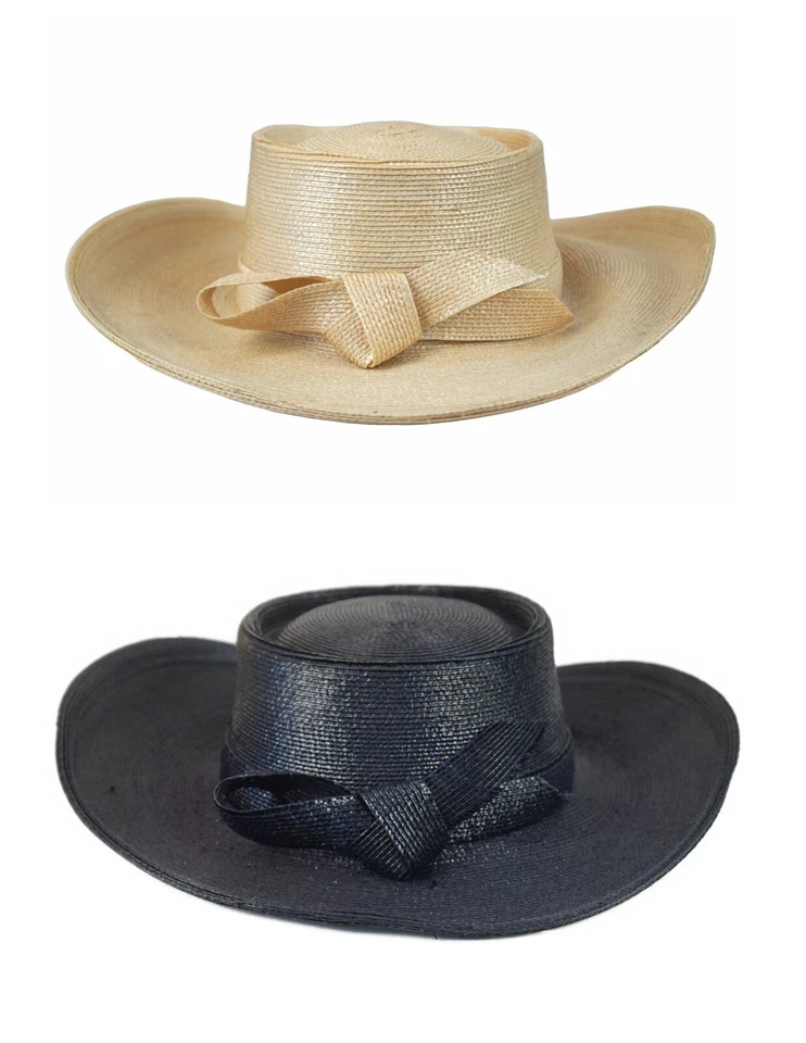 FRANK OLIVE PRIVATE COLLECTION Sz S Wide Brim Straw Sun Hat in Natural or Black - Image 1 of 4