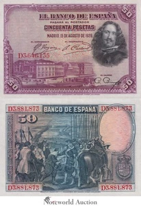 SPAIN 50 Pesetas 1928 P 75b FOXING UNC - Picture 1 of 3
