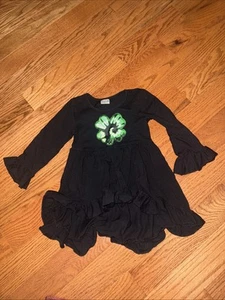 Girls At St. Patrick’s Day Tie-Dyed Black Long Sleeve Shirt With Ruffles - Picture 1 of 2