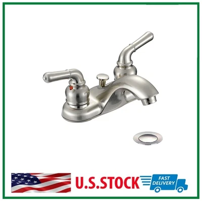 Torneira vaidade banheiro banheiro lavatório duas alças com conjunto de acabamento de dreno pop-up correspondente - Imagem 1 de 4