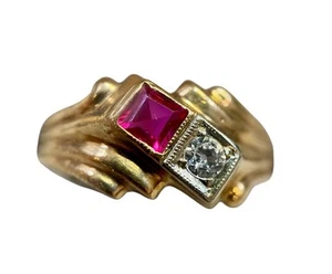 Vintage 14k Solid Yellow Gold Ruby Cocktail Ring 1.58 Gram Size 4.5 - Imagen 1 de 9