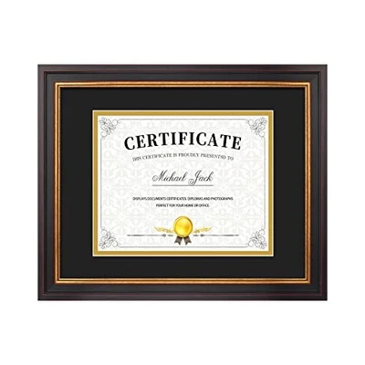 , Marco Diploma 8x10 con () Doble Alfombrilla o 11x14 11x14 para 8x10 Negro/Dorado Foto 1 de 4