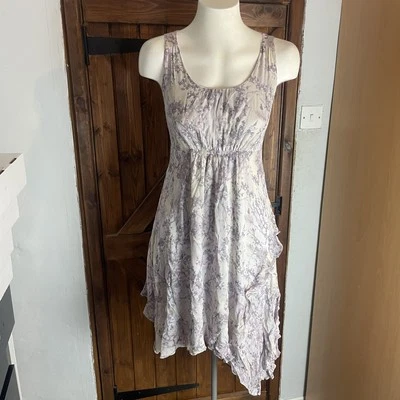 Mint Velvet Purple Floral Sleeveless Ruffle Layered Asymmetric Hem Dress UK 10 - Image 1 of 4