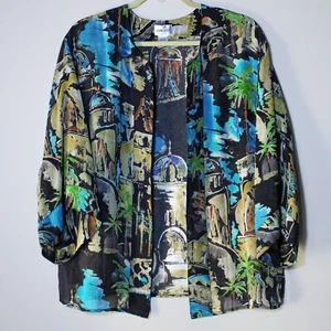 Vintage Chico's Womens Silk Sheer Kimono Open Front Top Watercolor Size 0 Small - Picture 1 of 6