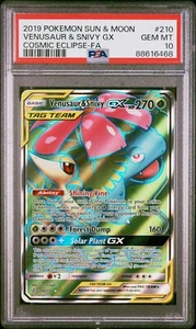 2019 Pokemon Sun & Moon Cosmic Eclipse #210 Venusaur & Snivy Gx PSA 10 - Picture 1 of 2