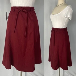 Vintage A Line Midi Skirt Size 12 Burgundy Belted High Rise Retro Preppy 70s 80s - Picture 1 of 11