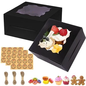 30 PCS 6x6x3" Black Bakery Boxes with Window for Pastries Donuts Treats - Picture 1 of 5