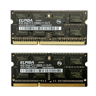 ELPIDA 8GB Kit DDR3 Laptop Memory (2 x 4GB) 2Rx8 PC3-12800S SODIMM EBJ41UF8BDU5 - Image 1 of 2