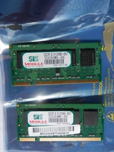 1GB Total Laptop RAM DDR2 512MB-667-SSX268M8-J6E x 2 SIS Module - Afbeelding 1 van 5