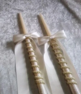 2 24" Greek Orthodox Ivory Lambathes Lambade Wedding Baptism Candles - Picture 1 of 2