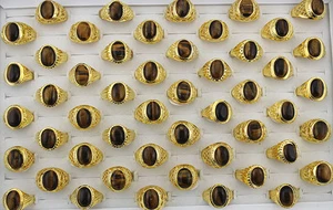 34pcs Wholesale Jewelry Lots Classic Tiger eyes Natural Stone Men's Rings AH816 - Picture 1 of 4