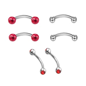 6pcs 1.2mm Crystal Gem Steel Curved Barbell Eyebrow Ring Lip 6-14mm Bar Piercing - Picture 1 of 17