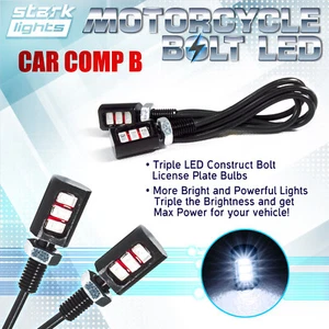 2 PIEZAS Tornillo Moto 3-SMD LED Perno Lámpara Coche Placa Luz - BLANCO 6K (A) - Imagen 1 de 4
