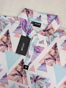 Bad Birdie California Palm Tree Polo Mens Medium Triangles Geo Golf NWT. - Picture 1 of 11