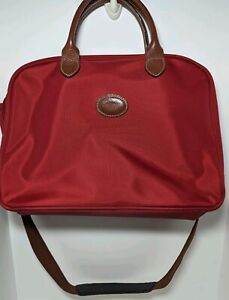 Longchamp Red Duffle Bag  Carry On with Brown Leather Double Handles, 16w 10t 6d