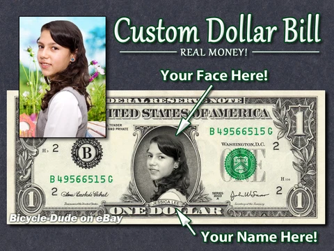 REAL $1 Dollar with Your FACE & NAME Picture Custom Personalized Cash Money Bill Cover