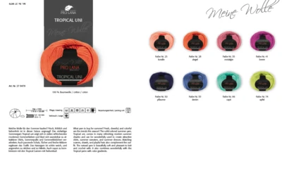 PROLANA PRO LANA TROPICAL uni 50g 100% hochwertige ägyptische Baumwolle