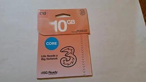 Three / 3 UK Brand NEW Sim Card 3in1 Size clip out 10GB + Unl. Texts & Minutes - Zdjęcie 1 z 1