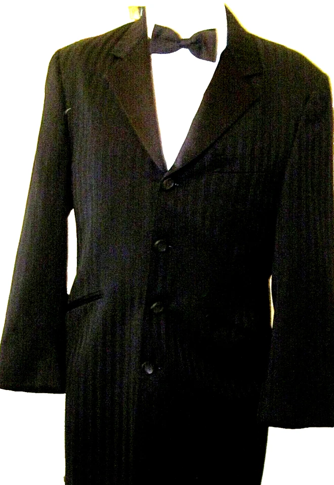 MENS~4 Button Formal Jacket~Size 40L~Black on Black Satin Stripes~ Clean - Image 1 of 3