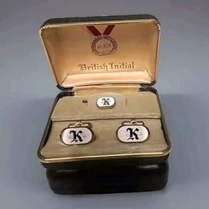 K Initials Monogram Letter Vintage HICKOK Cuff Links & Tie Pin - Picture 1 of 4