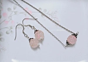 Juego colgante de cuentas de cuarzo rosa tallada natural plata esterlina 925 aniversario - Imagen 1 de 3