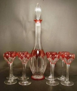 Val St. Lambert - Karaffe mit 8 Gläsern. Mundgebl. Bleikristall. Goldrubinüberf. - Picture 1 of 3