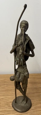 Derme Morou Signed Bronze Sculpture African Playing Music Instrument - Image 1 of 4