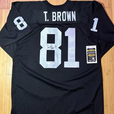 Camiseta JSA - Tim Brown Auténtica Firmada a Mano Oakland Raiders Salón de la Fama Heisman MIRAR Foto 1 de 4
