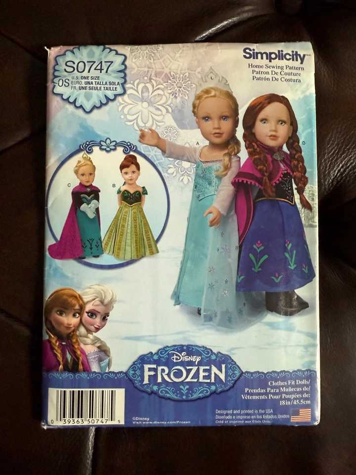 Patrón de costura Simplicity S0747 18" ropa para muñeca Disney princesa congelada SIN CORTAR Foto 1 de 1