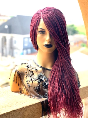 Pelucas laterales para mujer, color burdeos, extremos ondulados, listas para enviar, hechas a mano Foto 1 de 4